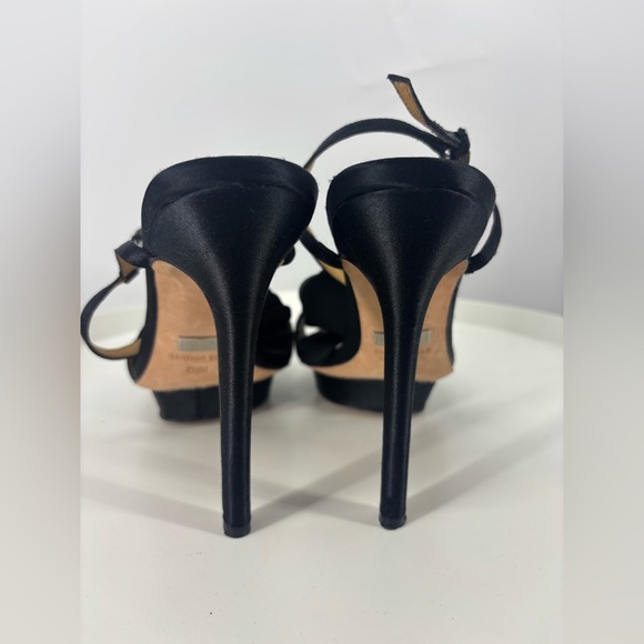 Badgley Mischka Platform Floral Cascade T-Trap Heeled Sandals Satin Black 8.5 - Picture 4 of 5